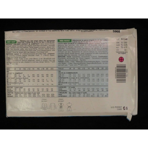 1992 See & Sew Butterick PATTERN Jacket Jumpsuit - Picture 2 of 2